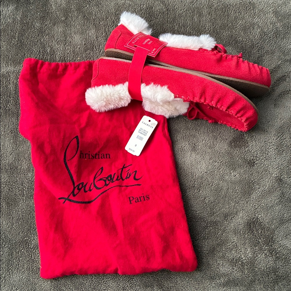 Christian Louboutin Red Slippers with White Accents Lds 8 Brand New